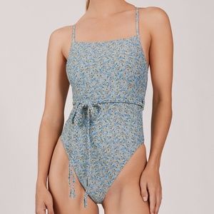 Something Navy Hibiscus Floral One Piece Swimsuit Size XXS